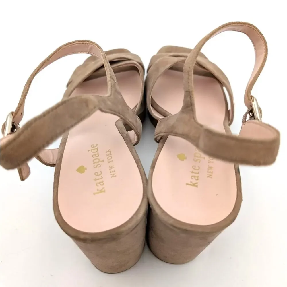 Kate Spade Delphi Heel Platform Sandal Women's Roasted Almond Size US9B EU39.5